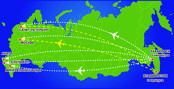 Карта полетов из владивостока